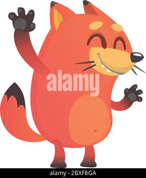 Nette lustige Fuchs Cartoon winken Hand und aufgeregt. Vektorgrafik Stock Vektor