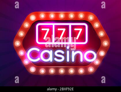 Neon 777 Casino Slots Schild. Neonschild für Casino. Online Casino Konzept. Vektorgrafik Stock Vektor