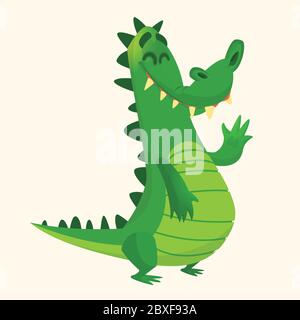 Cartoon schüchtern Krokodil lächelnd und winken. Vektor-Charakter für Aufkleber Design oder Dekoration Stock Vektor