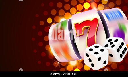 Spielautomat und Würfel gewinnen den Jackpot. 777 Big Win Casino Konzept. Vektorgrafik Stock Vektor