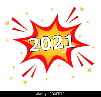 2021 Jahr in Pop Art Comic Speech Bubble Style. Stock Vektor