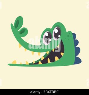 Cartoon Krokodil lächelnd Kopf Symbol. Flache Helle Farbe Vereinfachte Vektor-Illustration In Spaß Cartoon Style Design Stock Vektor