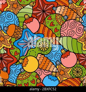 Vektor Farbe nahtlose Muster, Satz von Weihnachtsbaum Spielzeug Stock Vektor