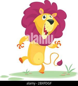 Lustige Cartoon Löwe tanzen. Vektorbild isoliert auf einfachen Savannah Hintergrund. Stock Vektor