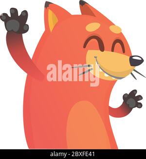 Nette Cartoon Vektor Fuchs. Vektor-Illustration eines orangen Fuchses Hand winken. Isoliert auf weiß. Stock Vektor