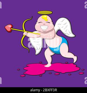 Cartoon Cupid mit Flügeln Nimbus Bogen auf einem isolierten lila Hintergrund. Vektorbild Stock Vektor