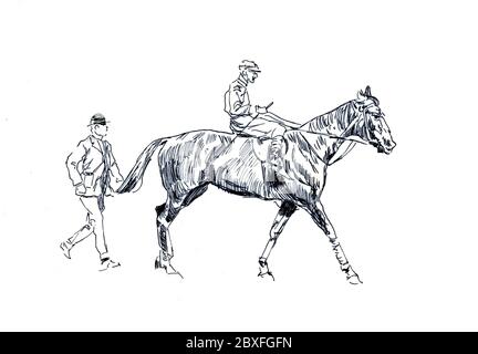 Reitpferd/Pferd Kunstwerk von unbekannten Künstler aus den 1950er Jahren. Stockfoto