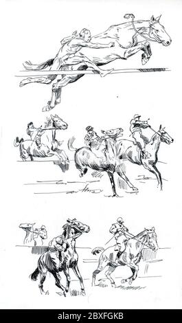 Eine Auswahl an Reitkunst/Pferdekunst von unbekannten Künstlern aus den 50er Jahren. Stockfoto