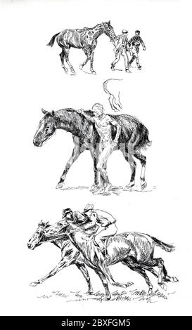 Eine Auswahl an Reitkunst/Pferdekunst von unbekannten Künstlern aus den 50er Jahren. Stockfoto