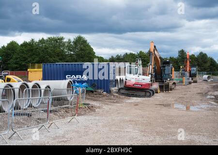 Die Arbeiten an einer Baustelle für neue Wohnungen in Preston, Lancashire, Stockfoto