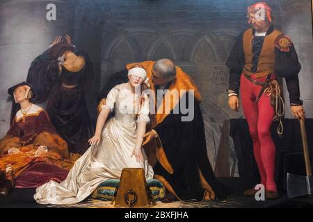 Gemälde mit dem Titel 'die Hinrichtung von Lady Jane Gray' von Paul Delaroche vom 1833 Stockfoto