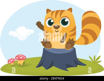 Cartoon Eichhörnchen Chippmunk. Wald Tier Vektor Illustration von Chippmunk sitzt auf dem Holzstumpf Stock Vektor