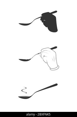 Hand halten Löffel Suppe. Degustation flach einfachen Vektor. Essen schmecken. Symbol für isolierte Mahlzeit Stock Vektor