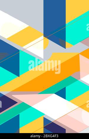 Flache geometrische Abdeckungen. Farbenfrohe Moderne. Einfache Formen Zusammensetzung Formen Dreiecke und Diagonalen, Konzept Hintergründe für Anzeigen oder Drucke, CO Stockfoto