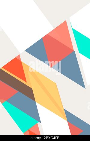 Flache geometrische Abdeckungen. Farbenfrohe Moderne. Einfache Formen Zusammensetzung Formen Dreiecke und Diagonalen, Konzept Hintergründe für Anzeigen oder Drucke, CO Stockfoto