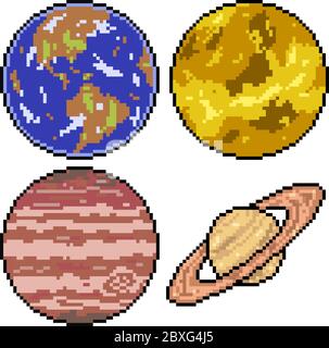 vektor Pixel Art Set Planet isoliert Stock Vektor