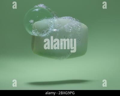 Nahaufnahme eines mit Seifenlauge bedeckten Seifenbalkens Stockfoto