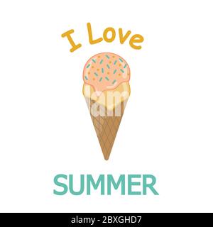 Vektor Ich liebe Sommer Eiscreme Illustration. Ideal für Sommerferien, Hintergründe, Geschenke, Verpackungen Design-Projekte. Oberflächenmuster. Stock Vektor