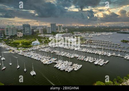 Aerial Miami Segelboote in Marina Coconut Grove Stockfoto