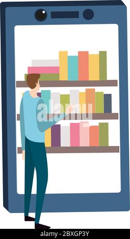 Online-Lektüre von Vektoren. App für Smartphone wird gelesen. E-Reading und Online-Bibliothek. Stock Vektor