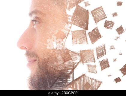 Paintographie. Ein Porträt kombiniert mit einem Gemälde Stockfoto