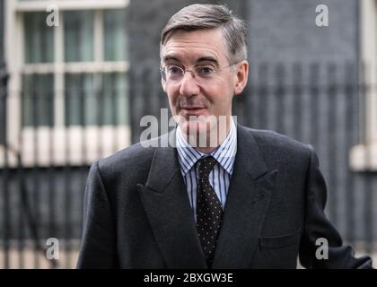 Jacob Rees-Mogg, Abgeordneter, Führer des Unterhauses, Abgeordneter, Politiker der britischen Konservativen Partei in Downing Street, London, Großbritannien Stockfoto