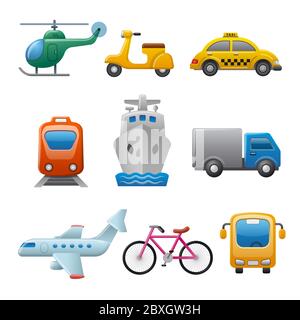 Satz von Illustrationen für Konzept-Ikonen von Transport und Reisen Stock Vektor