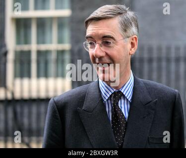 Jacob Rees-Mogg, Abgeordneter, Führer des Unterhauses, Abgeordneter, Politiker der britischen Konservativen Partei in Downing Street, London, Großbritannien Stockfoto