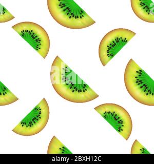 KIWI-Scheiben nahtlose Muster. Vektor-Illustration von Sommerfrucht isoliert auf weißem Hintergrund. Kann zum Bedrucken von Textilien, Musterfüllungen, te verwendet werden Stock Vektor