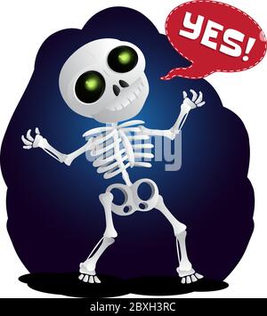 Glücklich Cartoon Skelett hebt seine Hände in der Luft. Vektor-Illustration zu Happy Halloween isoliert auf weißem Hintergrund Stock Vektor