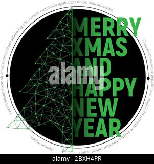 Grüner polygonaler Weihnachtsbaum mit Text für Frohe weihnachten und glückliches neues Jahr 2018 Grußkarte, Banner oder Aufkleber. Vektorgrafik bestehend Stock Vektor