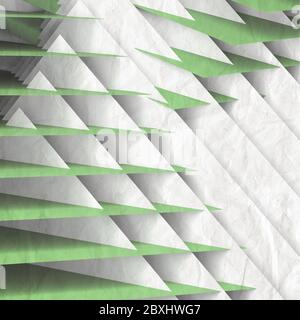 Abstrakter geometrischer Hintergrund, Muster aus durchschneideten grünen weißen Papierblättern. 3d-Rendering-Illustration Stockfoto