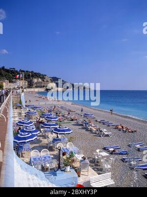 Opera Plage Bar und Restaurant, Promenade des Anglais, Nizza, Côte d'Azur, Alpes-Maritimes, Provence-Alpes-Côte d'Azur, Frankreich Stockfoto