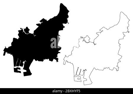 Funabashi Stadt (Staat Japan, Inselstaat, Chiba Präfektur) Karte Vektorgrafik, Skizze Stadt Funabashi Karte Stock Vektor