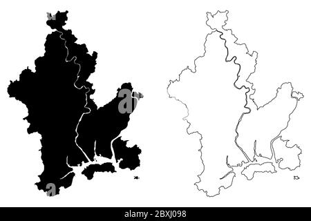 Okayama City (Staat Japan, Inselstaat, Chugoku Region) Karte Vektorgrafik, Skizze Stadt Okayama Karte Stock Vektor