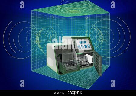 Visualisierung 3d cad Modell des Personal DNA Sequenziersystems, Blaupause. 3D-Rendering Stockfoto