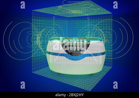 Visualisierung 3d cad Modell des Ultraschall Cleaner Sterilizer, Blaupause. 3D-Rendering Stockfoto