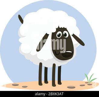 Weiße Schafe Cartoon Maskottchen Charakter Stehend. Vektorgrafik isoliert auf weiß Stock Vektor