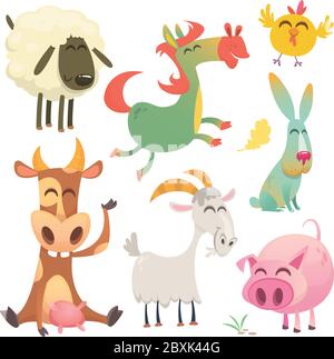 Farm Cartoon Tiere. Vektorgrafik Stock Vektor