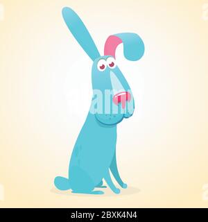 Niedlichen Cartoon Hase Kaninchen sitzen. Tiere auf dem Bauernhof. Vektordarstellung eines lächelnden Hasen. Ostern Stock Vektor