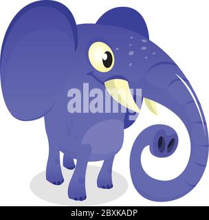 Niedliche kleine afrikanische Elefant isoliert auf weiß. Afrikanischer Safarelefant mit winzigen Rümpfen. Zoo Elefant Charakter Illustration Stock Vektor