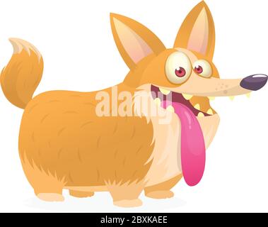 Pembroke Welsh Corgi Dog Karikatur. Vektor-Illustration eines niedlichen Hündchen mit langer Zunge. Design für Druck oder Aufkleber Stock Vektor