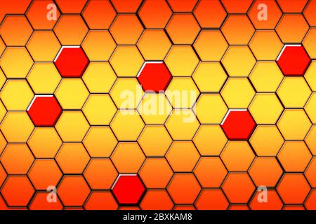 Abstrakt gelb orange Bienenstock Raster Hintergrund Platte Symbol. Bienenwaben Bienenstöcke Zellen Muster Zeichen. Lustige Biene Honig Formen Vektor-Symbole für Banner, c Stockfoto