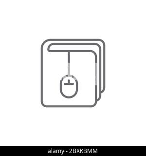 Buch mit Computer-Maus-Vektor-Symbol auf weißem Hintergrund isoliert Stock Vektor