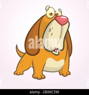 Niedliche Basset Hund Cartoon. Vektorgrafik isoliert auf weißem Hintergrund Stock Vektor