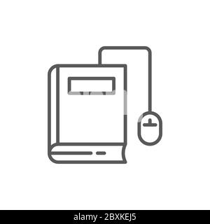 Buch mit Computer-Maus-Vektor-Symbol auf weißem Hintergrund isoliert Stock Vektor