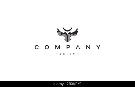 Vektor-Logo, auf dem ein abstraktes Bild einer Silhouette eines Vogels und ein umgekehrter Mond in der Mitte. Stock Vektor