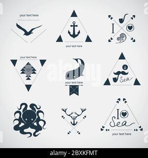 Icon Set: Meer, Wal, Schnurrbart, Hirsch Stock Vektor