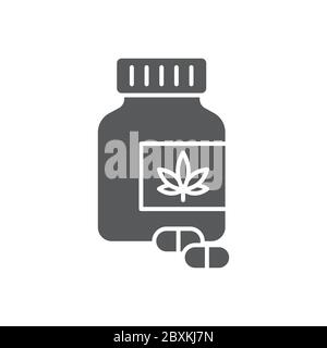 Cannabis Pillen Flasche Vektor Symbol Symbol isoliert auf weißem Hintergrund Stock Vektor