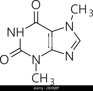 Koffein-Molekül. Einfache chemische Skelettformel. Vektorgrafik Stock Vektor